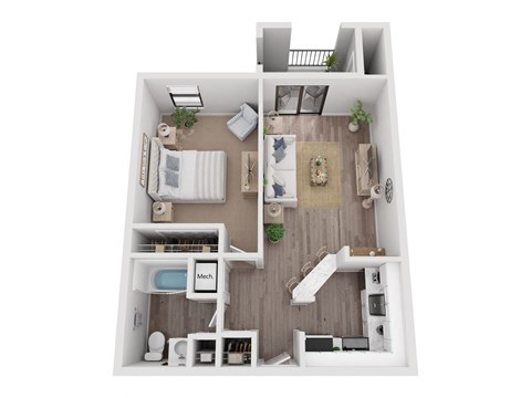 Floor plan for 1 bed, 1 bath, 624 sqft